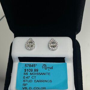 Moissanite Teardrop Stud Earrings Sterling Silver VS D Color